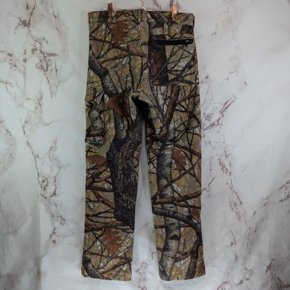 Cabelas Pants Mens 31 X 33 Camo Hunting Fleece Woodland Pockets Zipper Vintage - Picture 1 of 11
